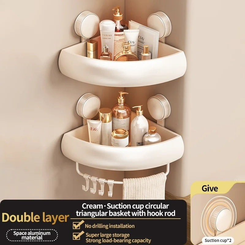 No-Drill Suction Cup Aluminum Bathroom Shelf Wall Organizer