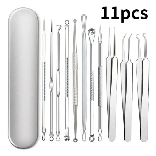 11-Piece Blackhead & Ingrown Hair Removal Skin Care Tool Set Skin Care Tool Set Peaceful Pleasures Health and Wellness Silver