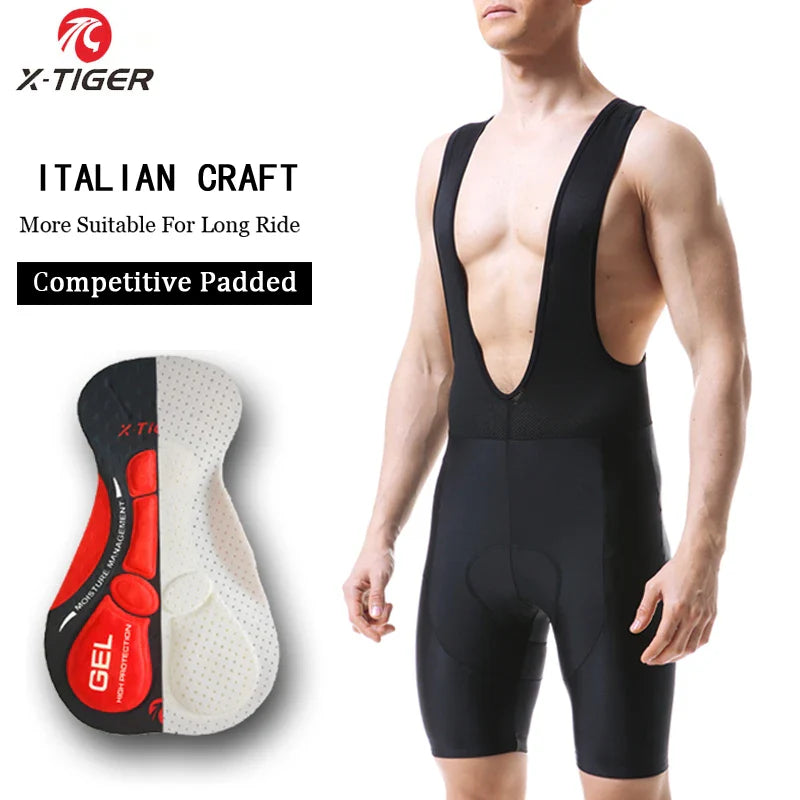 X-TIGER Men's 5D Gel Padded Cycling Bib Shorts | Pro Lycra