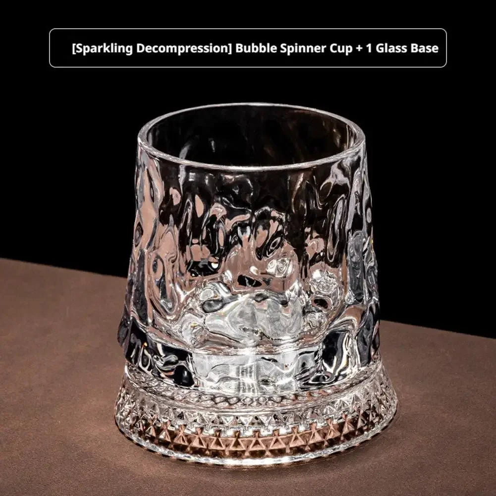 280ml Glass Cup with Base Crystal Rum Whiskey Rotating Glass Mug Diamond Cut Ice Flower Bubble Pattern Spinner Cup Business Gift Peaceful Pleasures Health and Wellness 201-300ml Bubble