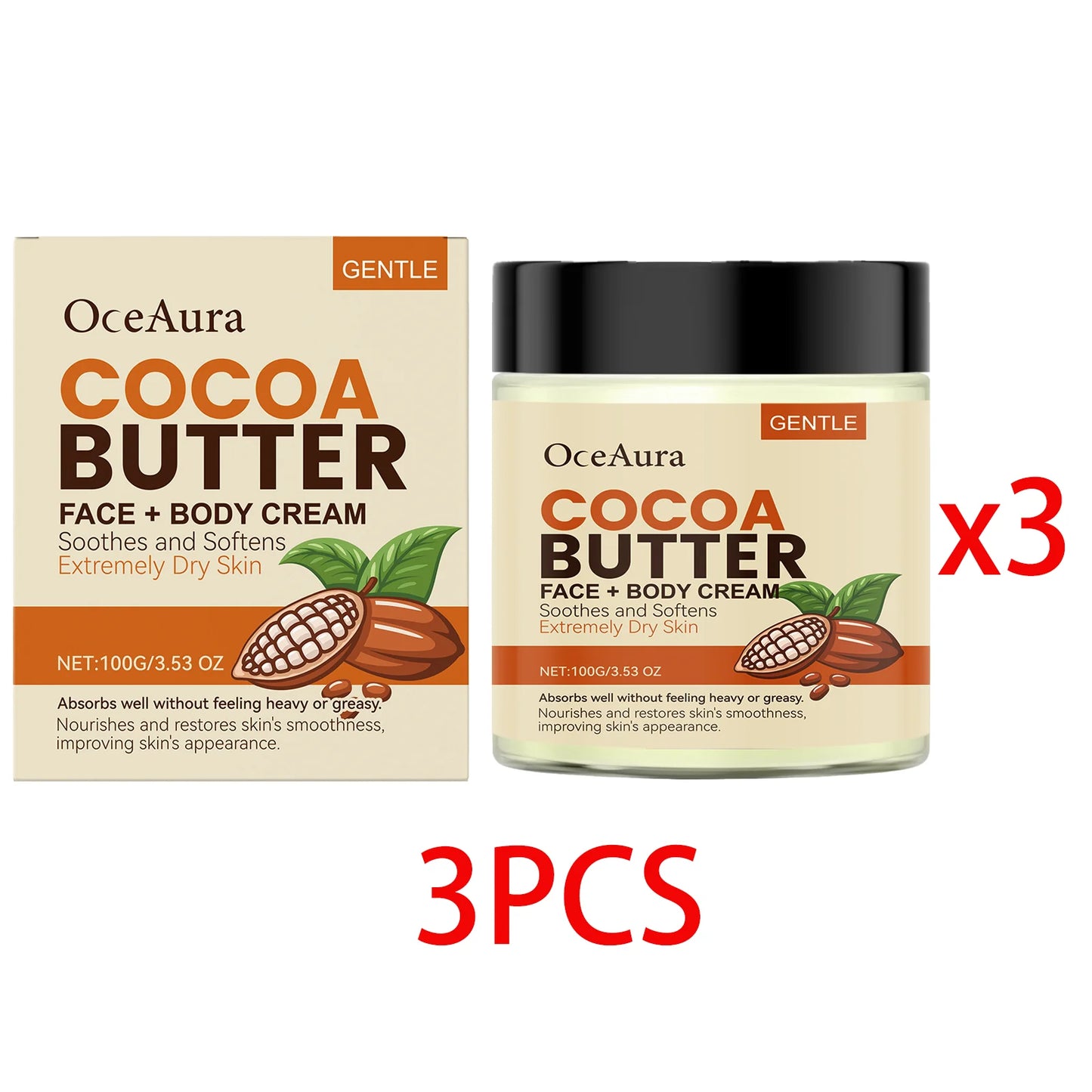 OceAura Cocoa Butter Body & Face Cream – 48Hr Moisturizer 100g