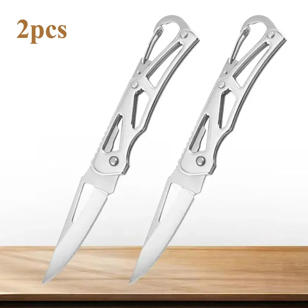 Stainless Steel Folding Fruit Knife with Keychain – Non-Slip Peaceful Pleasures Health and Wellness 2pcs