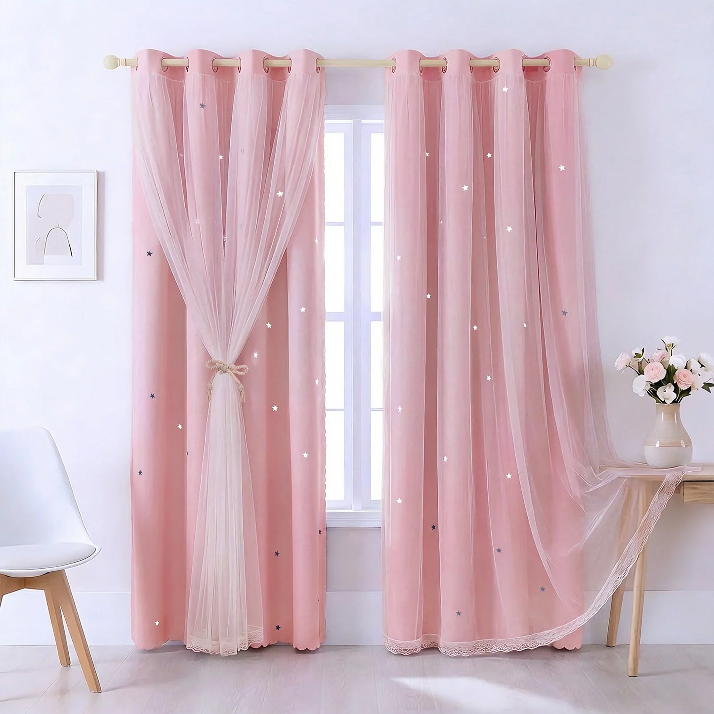 Blackout Curtains for Girls Kids Bedroom 2 Layer Thermal Insulated Rainbow Drapes 2 Panel Set Curtains with Sheer Pink/Purple Peaceful Pleasures Health and Wellness Pink 132cmx213cm 2 panels