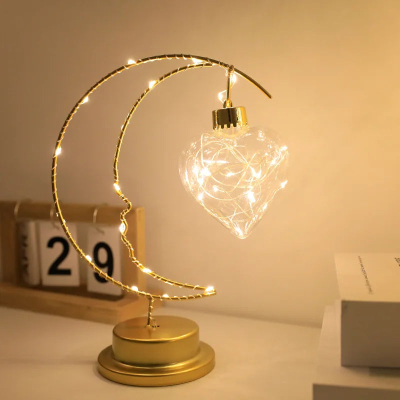 2026 Home Decoration Star Designed LED Light Moon Shape Indoor Ornament Small LED Night Lamp Heart Iron Material for gift Peaceful Pleasures Health and Wellness
