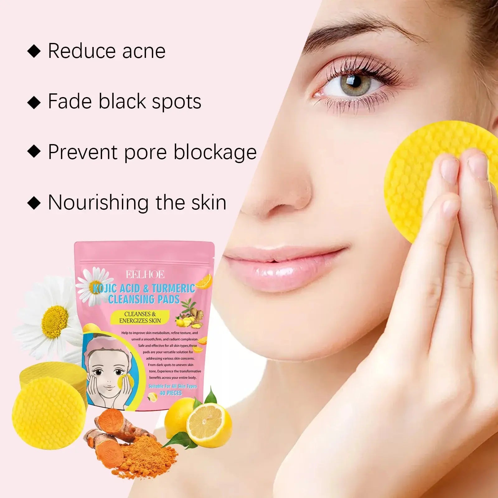 EELHOE Turmeric Kojic Acid Pads for Skin Lightening Peaceful Pleasures Health and Wellness