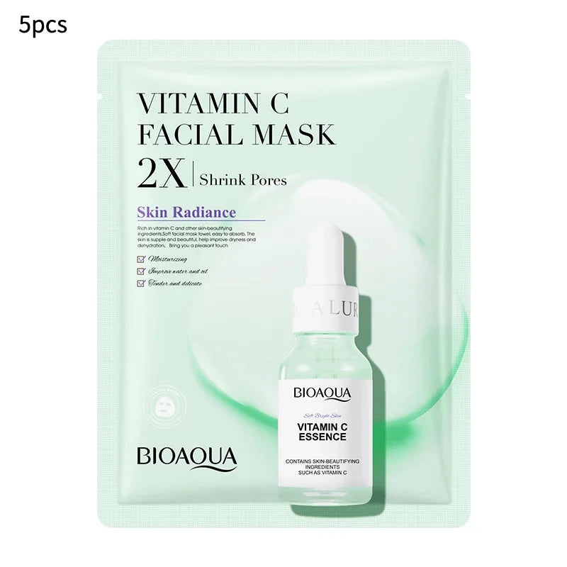 20pcs/5pcs Centella Collagen Face Mask VC Moisturizing Refreshing Sheet Masks Hyaluronic Acid Facial Mask Skin Care Products Peaceful Pleasures Health and Wellness VITAMIN C 5p
