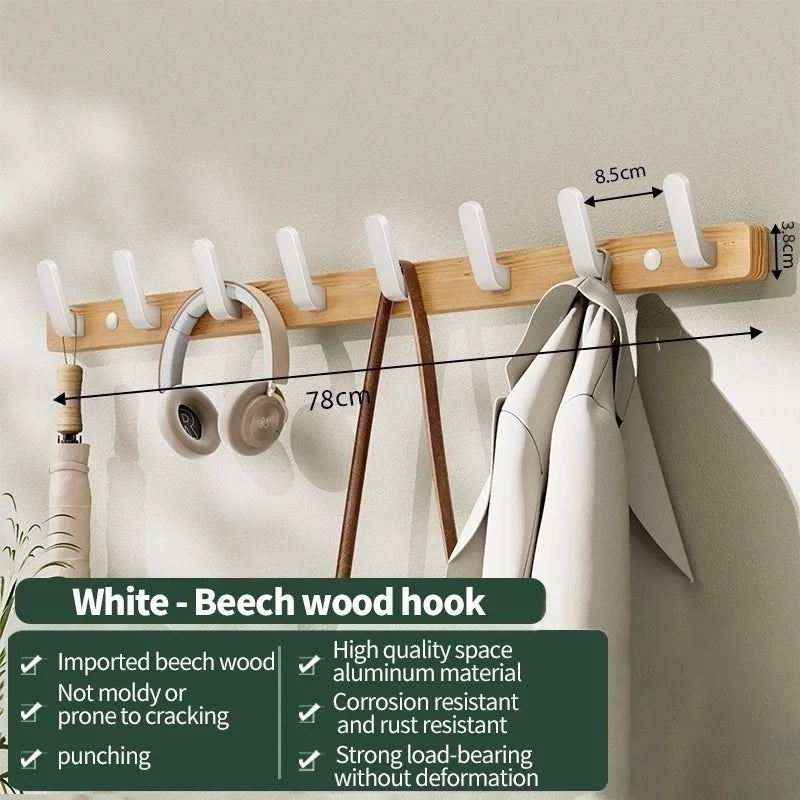 Wood & Aluminum Wall Hook – Towel & Clothes Hanger for Bathroom