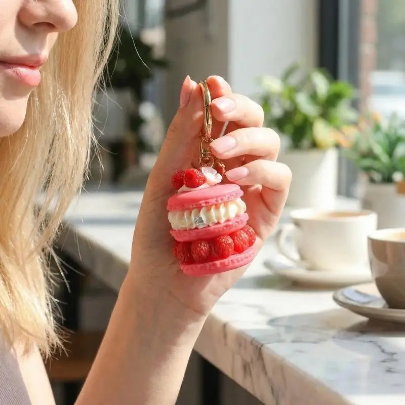 Fruit Macaron Cake Keychain | Cute Dessert Bag Charm for Girls