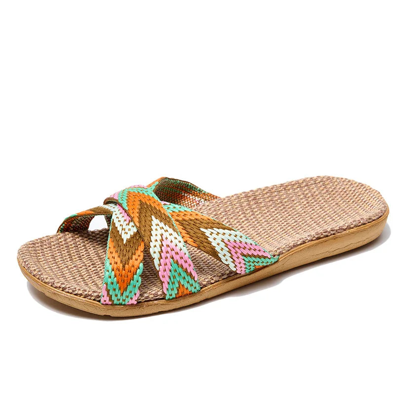 Women's Bohemian Linen Slides – Lightweight Anti-Slip Summer Slippers