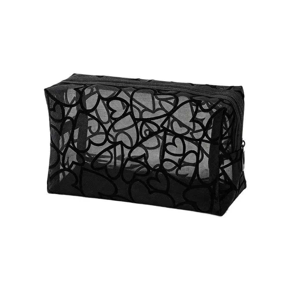 Black Nylon Mesh Cosmetic Bag Transparent Makeup Pouch Travel Toiletry Organizer Multifunction Zipper Storage Bag For Women Peaceful Pleasures Health and Wellness D