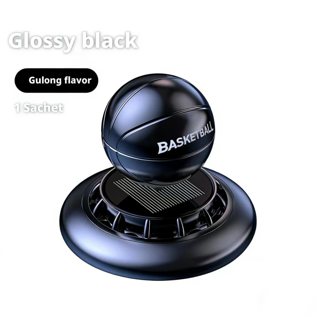 Solar-Powered Basketball Rotating Car Aroma Diffuser Auto Air Freshener Plant-Based Scent Diffuser for Car Interior Decoration Peaceful Pleasures Health and Wellness Glossy Black