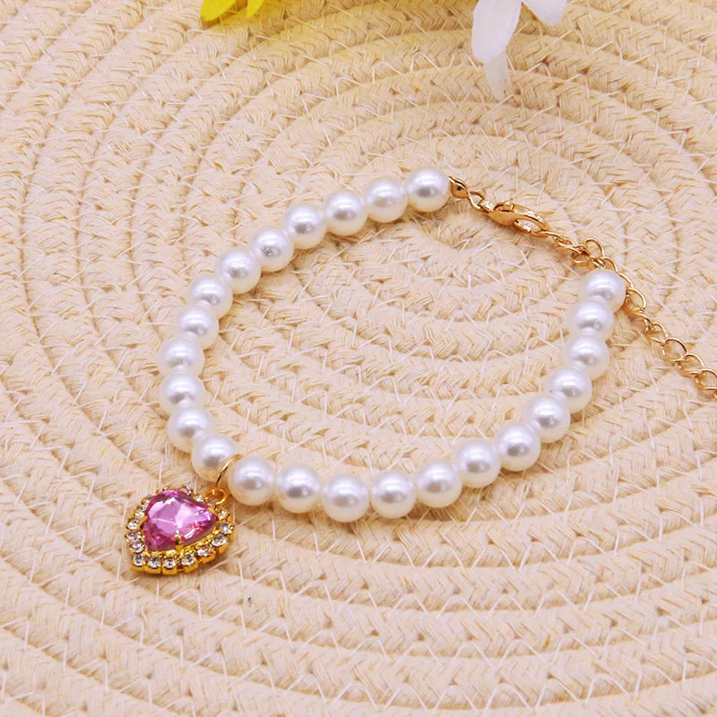 New Cat Collar Decoration Pet Cute Exquisite Neck Kitten Adjustable Summer Cat Necklace High Simulation Pearls Pet Supplies Peaceful Pleasures Health and Wellness