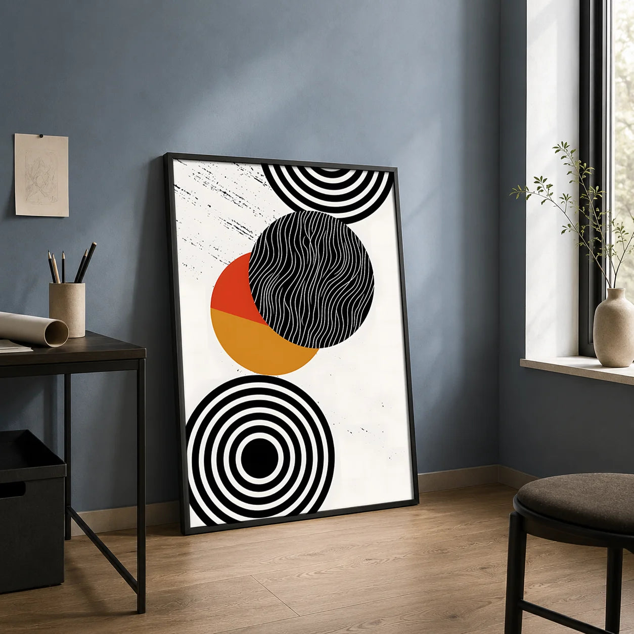 Abstract Wall Art Black and White Geometric Line Canvas Paintin Modern Style Poster Prints for Living Room Wall Decor Peaceful Pleasures Health and Wellness