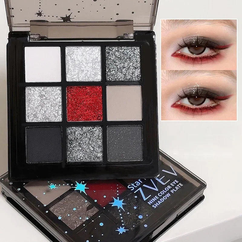 Punk Smoky 9-Color Eyeshadow Palette | Black Gray Glitter