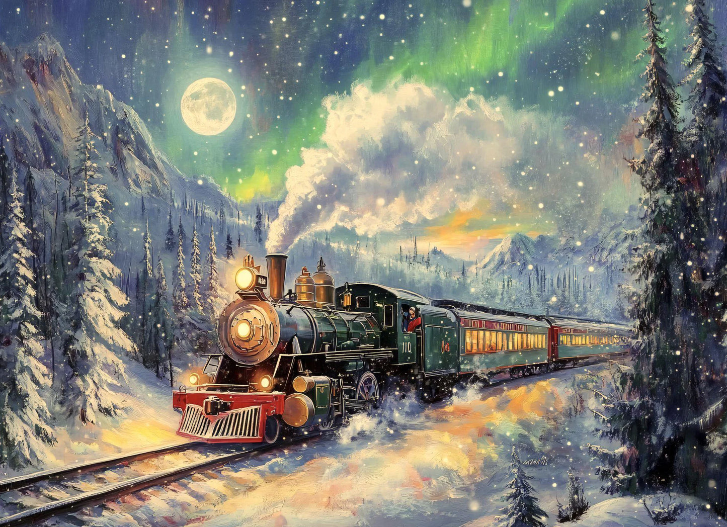 Vintage Christmas Train Holiday Winter Snow Farmhouse Town Village Poster Print Canvas Painting for Living Room Home Decor Peaceful Pleasures Health and Wellness 14 20x30cm Unframed