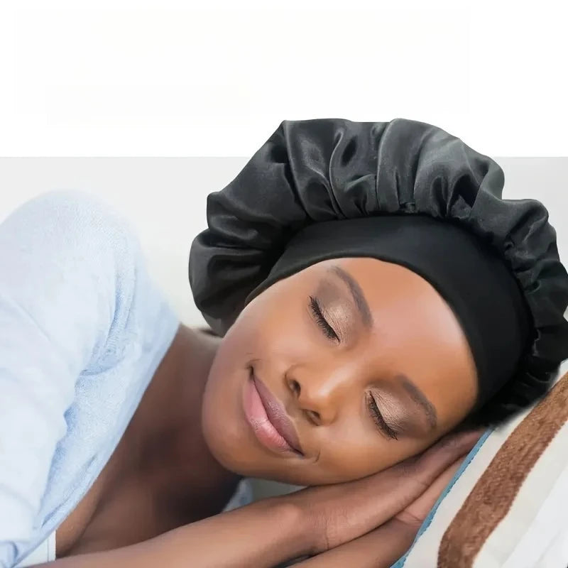 Silk Satin Bonnet for Sleeping Large Wide Soft Band Sleep Cap Women's Curly Hair Braids Protective Style Hair Accessory Peaceful Pleasures Health and Wellness