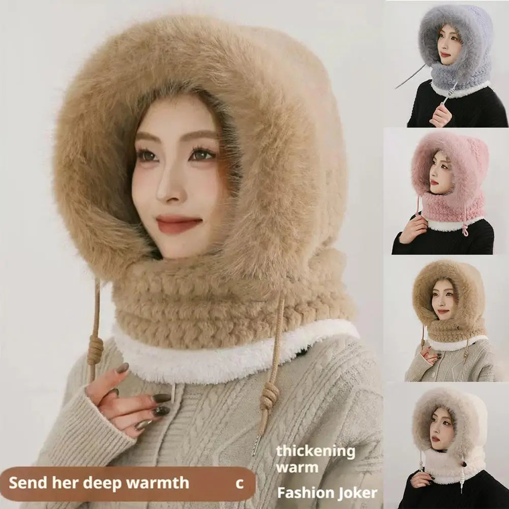 Winter Windproof Cycling Hood Hat with Plush Ear Warmer Winter Cycling Hood Hat Peaceful Pleasures Health and Wellness