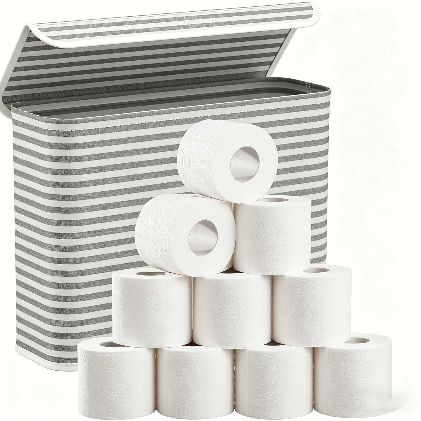 Foldable Fabric Toilet Paper Storage Basket with Lid | 12 Rolls