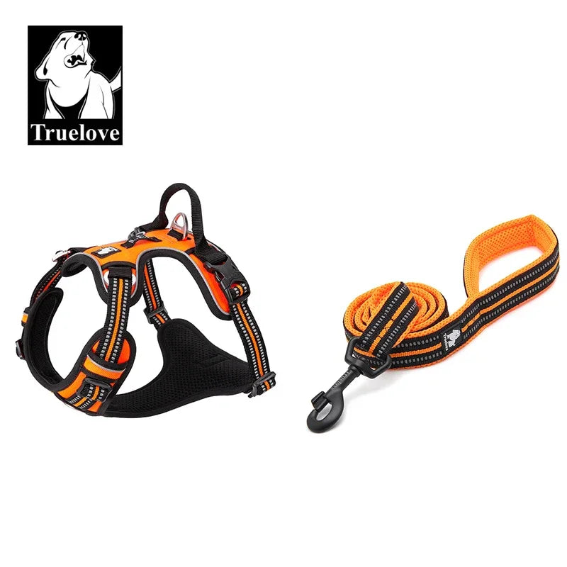 Truelove Pet Harness+Pet Leash Set Rope 110cm/200cm All-in-one Reflective Dog Harness No Pull Adjustable Buckles Dropshipping Peaceful Pleasures Health and Wellness Orange XL-LeashLength110CM China Mainland