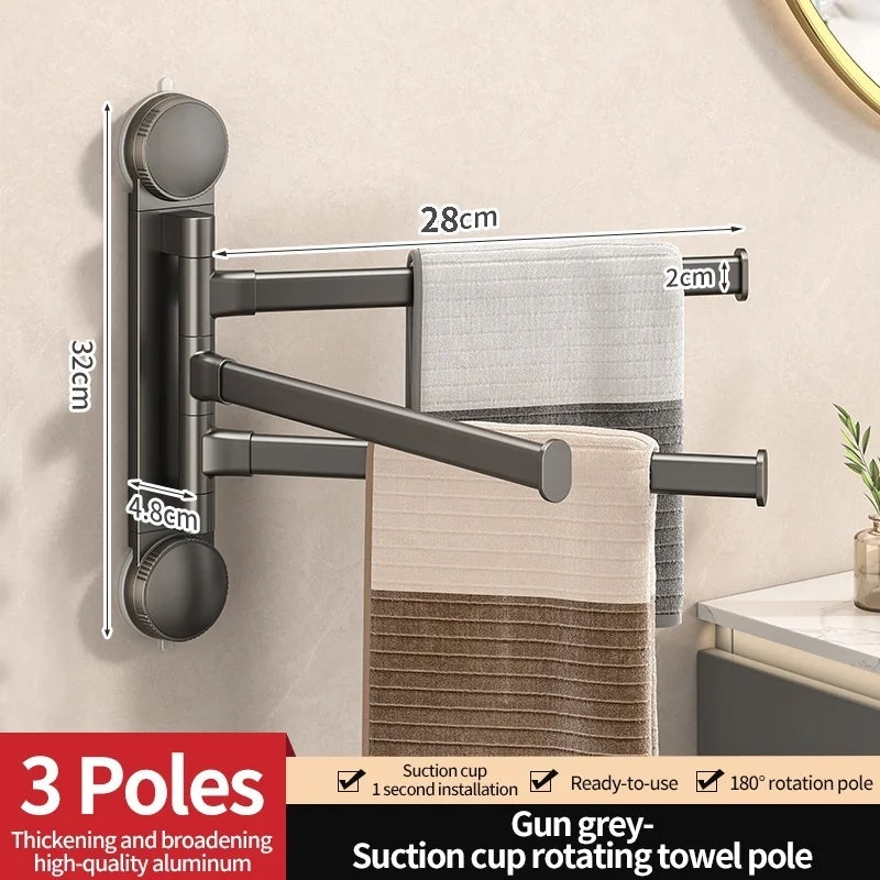 Drill-Free Rotating Double Towel Bar Rack with Suction Cup & Hook