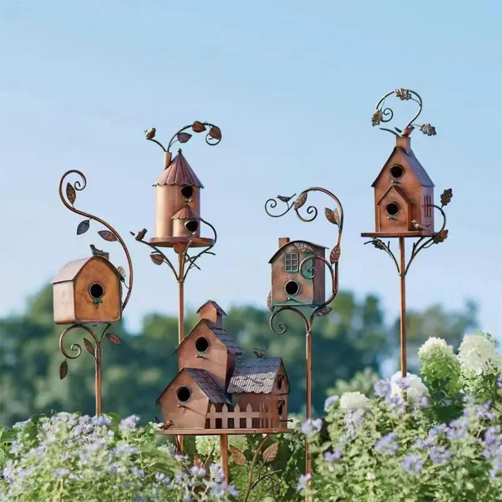 Metal Birdhouse Garden Stake | Outdoor Yard & Patio Decor
