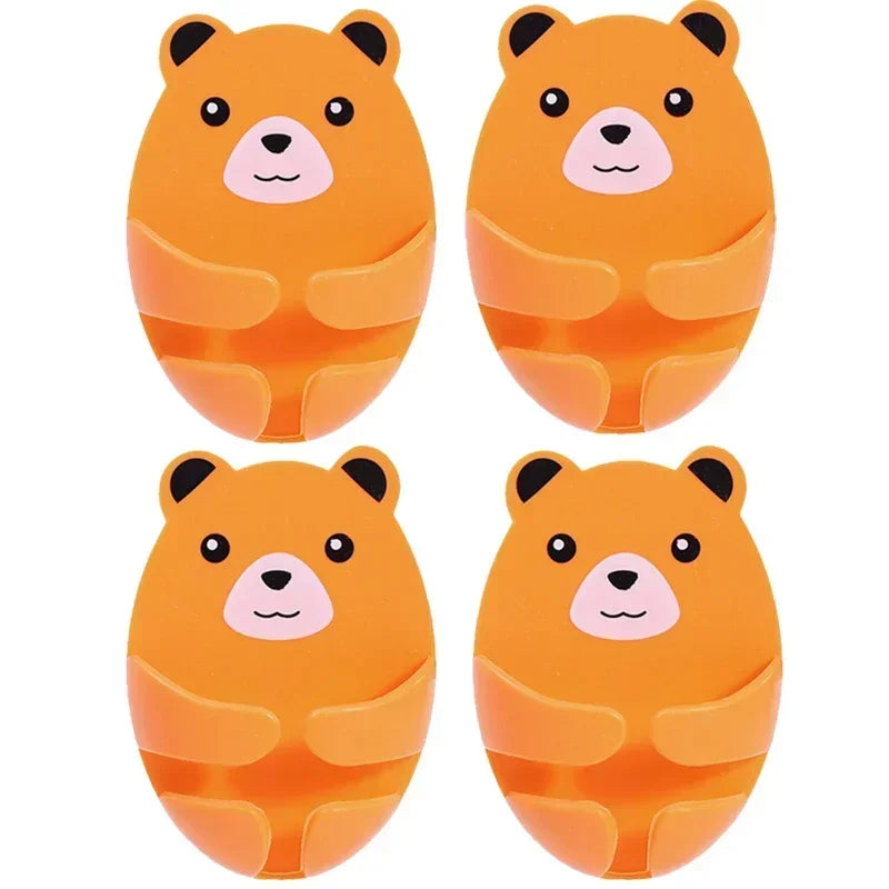 Bear Shaped Adhesive Wall Hooks – No-Drill Plug & Cord Organizer Adhesive Wall Hooks Peaceful Pleasures Health and Wellness 4Pcs Orange