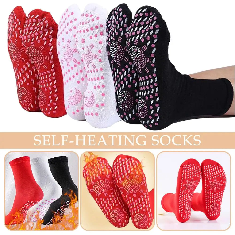 3 Pairs Self-Heating Cotton Socks - Black Red White Tomalin Health Socks Mid-Tube Cold Resistant Sweat-Absorbing Massage Floor Peaceful Pleasures Health and Wellness