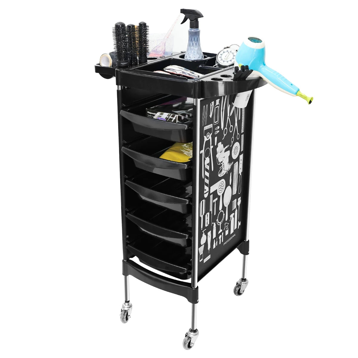 Salon Trolley Cart on Wheels Multifunction 5 Drawer Hair Stylist Rolling Cart Professional Hairdresser Hair Dye Storage Tools Peaceful Pleasures Health and Wellness