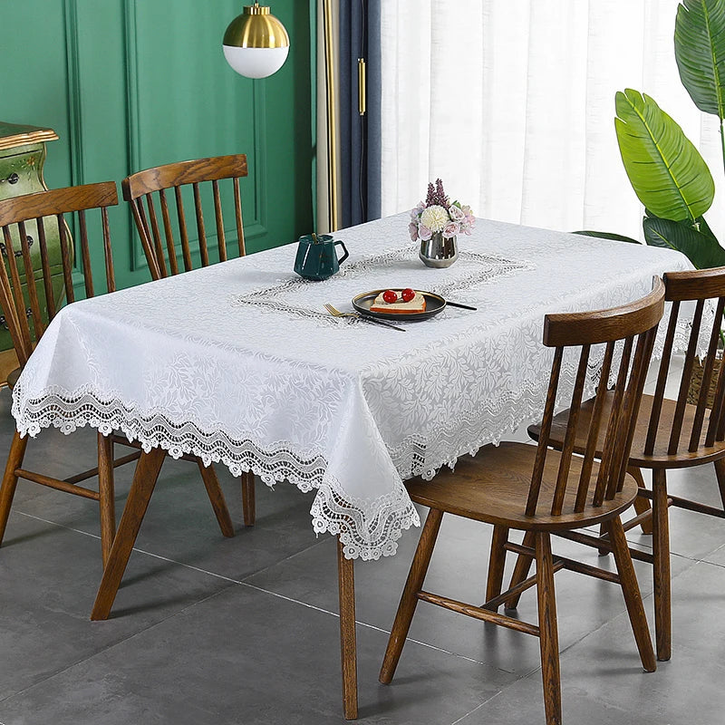 Battilo Luxury Embroidered Rectangular Tablecloth | White Wedding