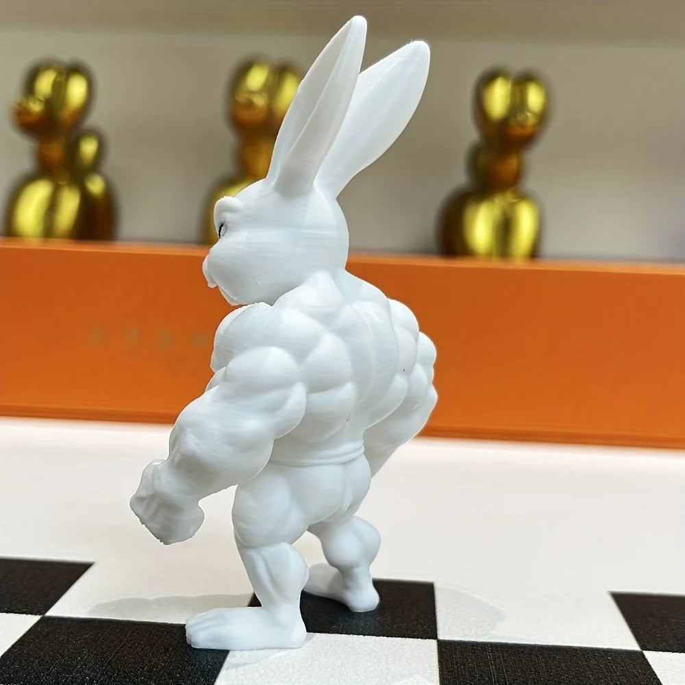 1 Piece White Muscle Rabbit Figurine Home Decor Item for Desktop, Entryway, Study, or Tv Cabinet, Also Suitable as a Gift for Friends or Loved Ones Peaceful Pleasures Health and Wellness