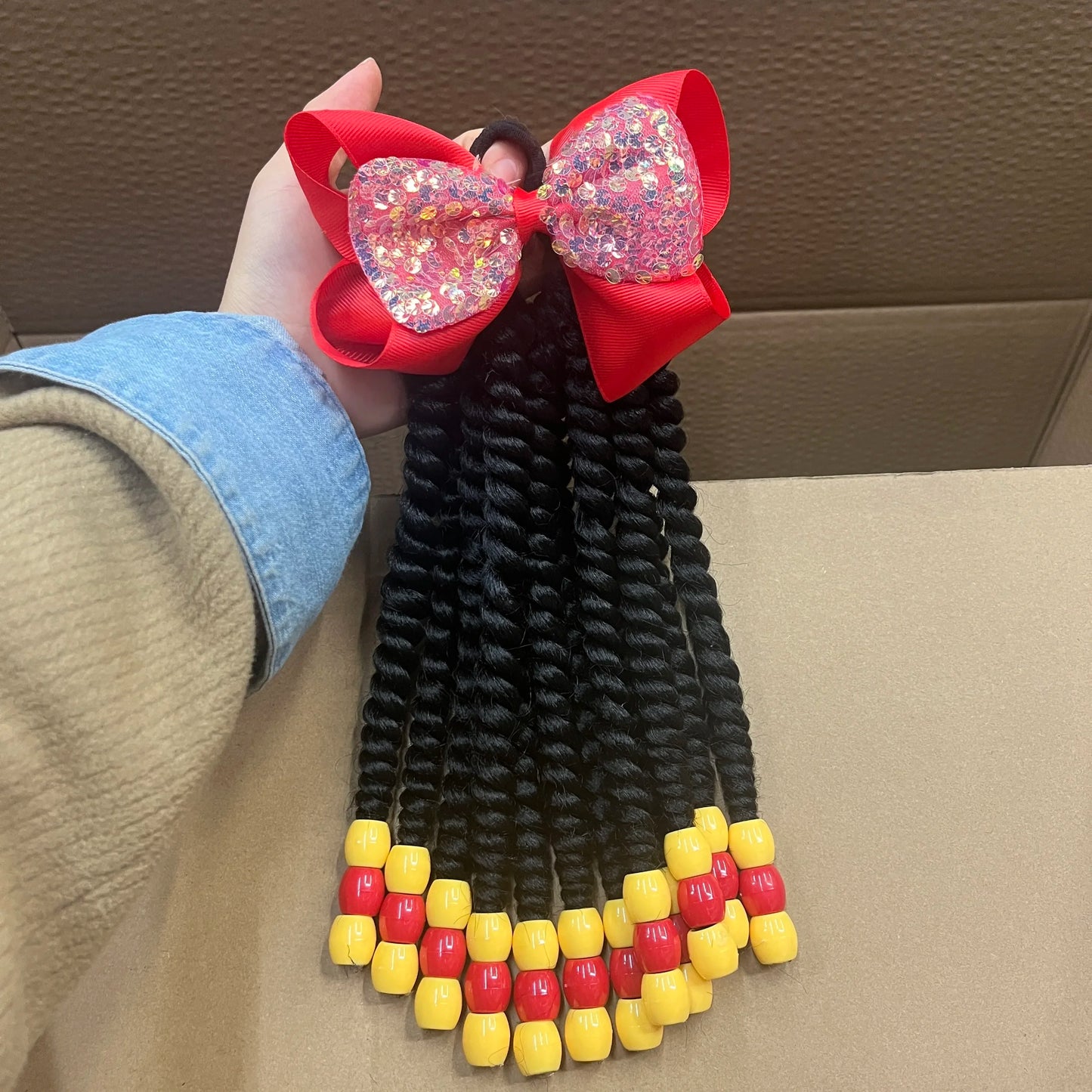 Custome- Braded Ponytails for Kids 8in Kids Box Braid Ponytail Hair Extension Synthetic with Big Bubbles Balls Peaceful Pleasures Health and Wellness BuBBle Type J6
