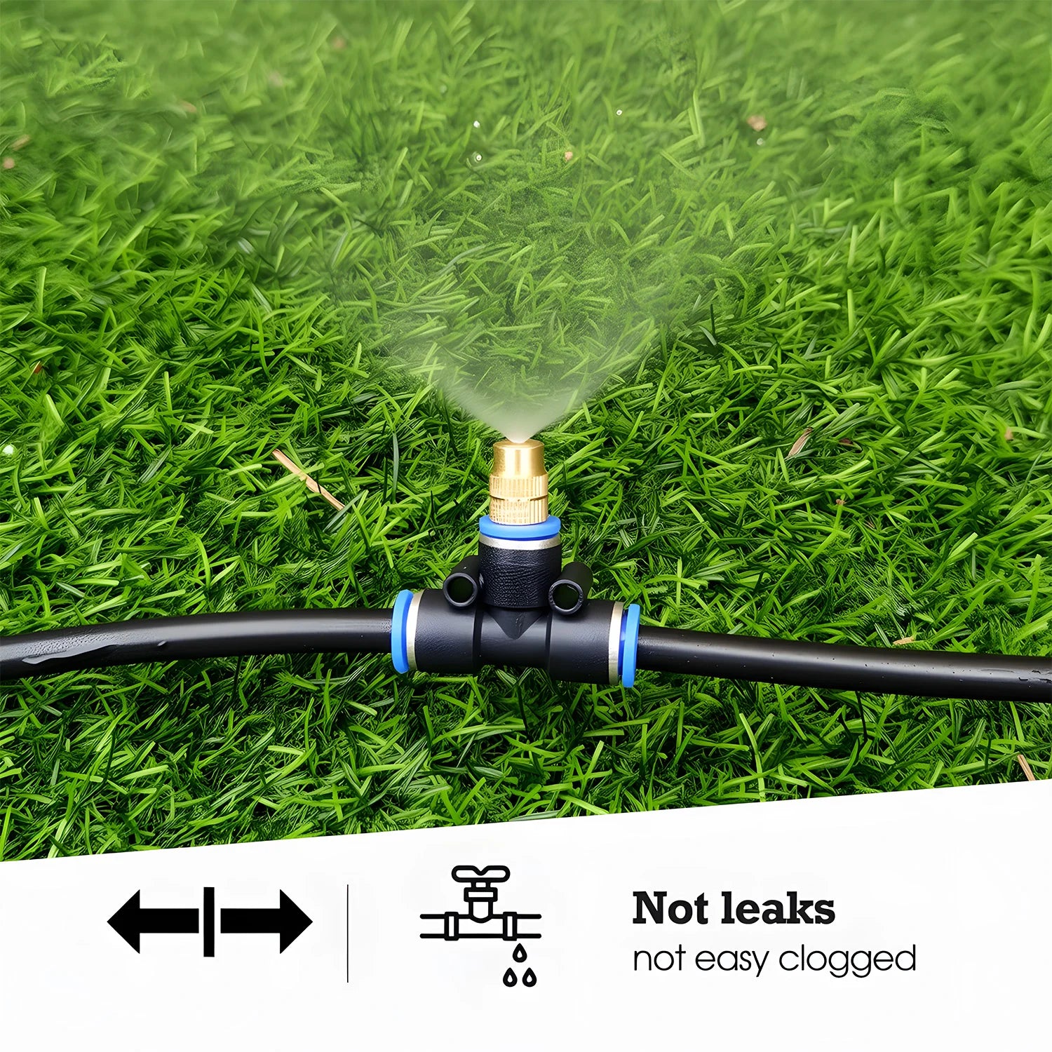 Brass Misting Nozzle with Tee Adapter Adjustable Atomizer Sprayer Outdoor Garden Irrigation Watering 6/8/10/12/14/16mm PE Tubing Peaceful Pleasures Health and Wellness