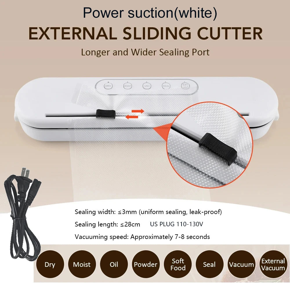 280/200mm 110/220V Heat Seal Machine Household Impulse Vacuum & Power Suction Food Meat Plastic Bag Sealer Kitchen Fruit Storage Peaceful Pleasures Health and Wellness 280mm US PLUG