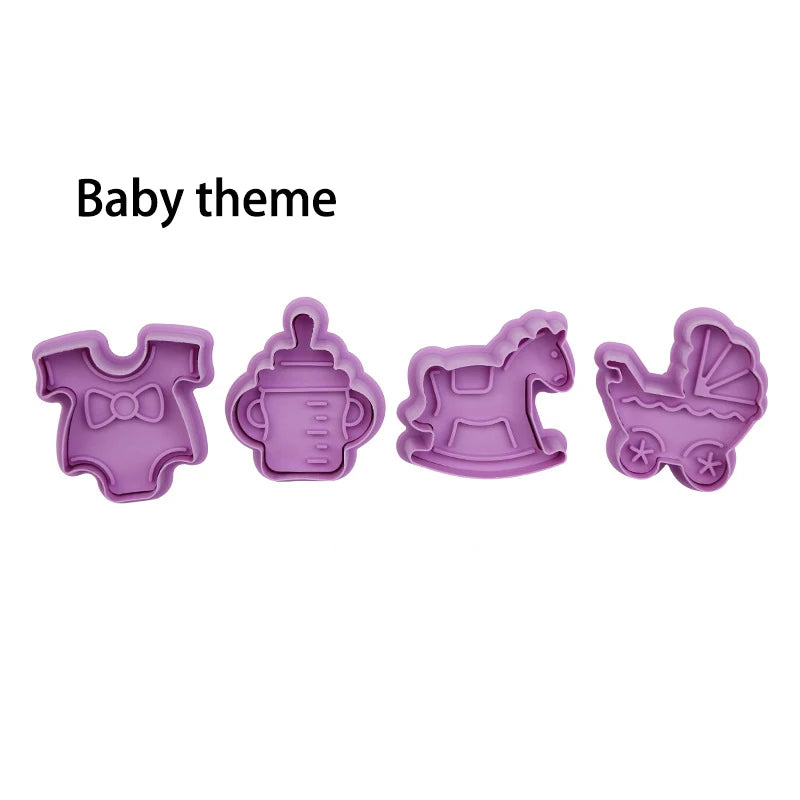 4-Piece 3D Cartoon Cookie Stamp & Cutter Mold Set – DIY Biscuit Baking Molds