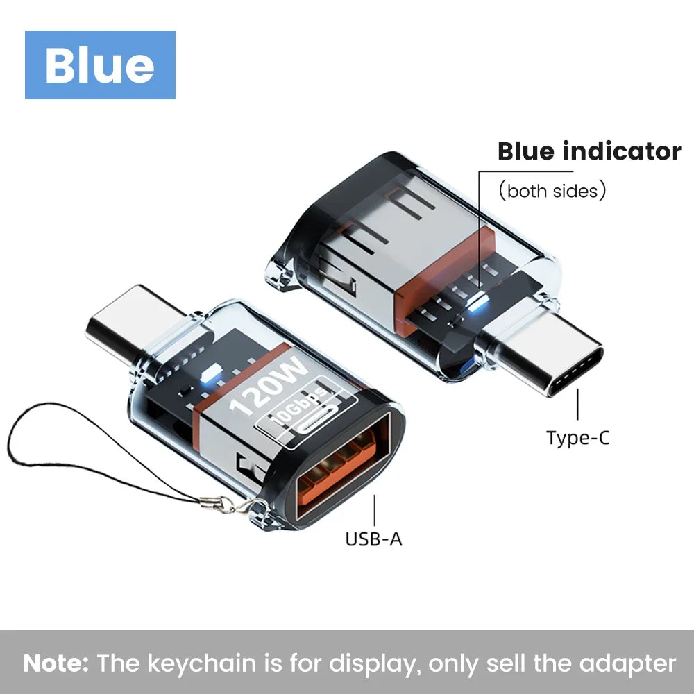 USB-C to USB-A Adapter | 120W Fast Charging, 10Gbps OTG Peaceful Pleasures Health and Wellness Blue-Type C to USB