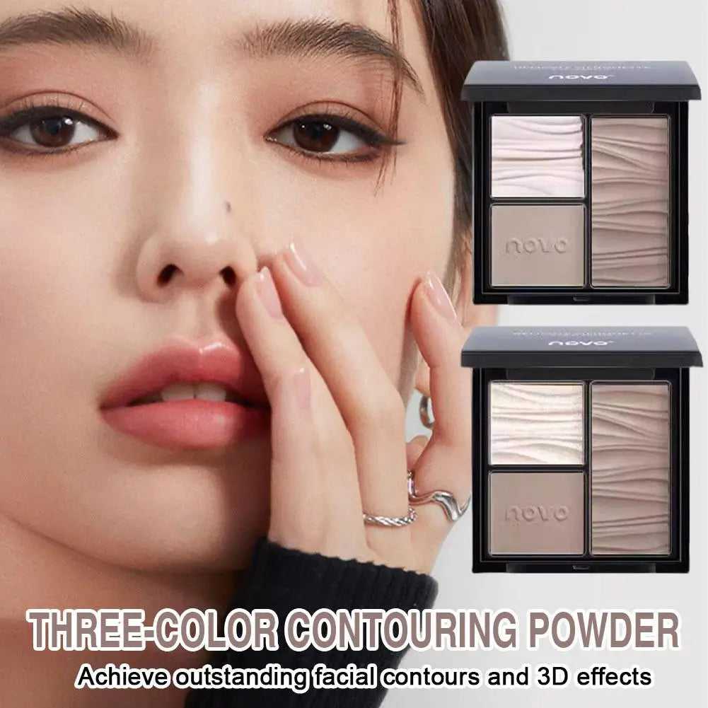 3-color Contour Powder Palette 3D Natural Highlighter Contour Matte Nose Shadow Long-lasting Brightens Facial Makeup Cosmetics Peaceful Pleasures Health and Wellness