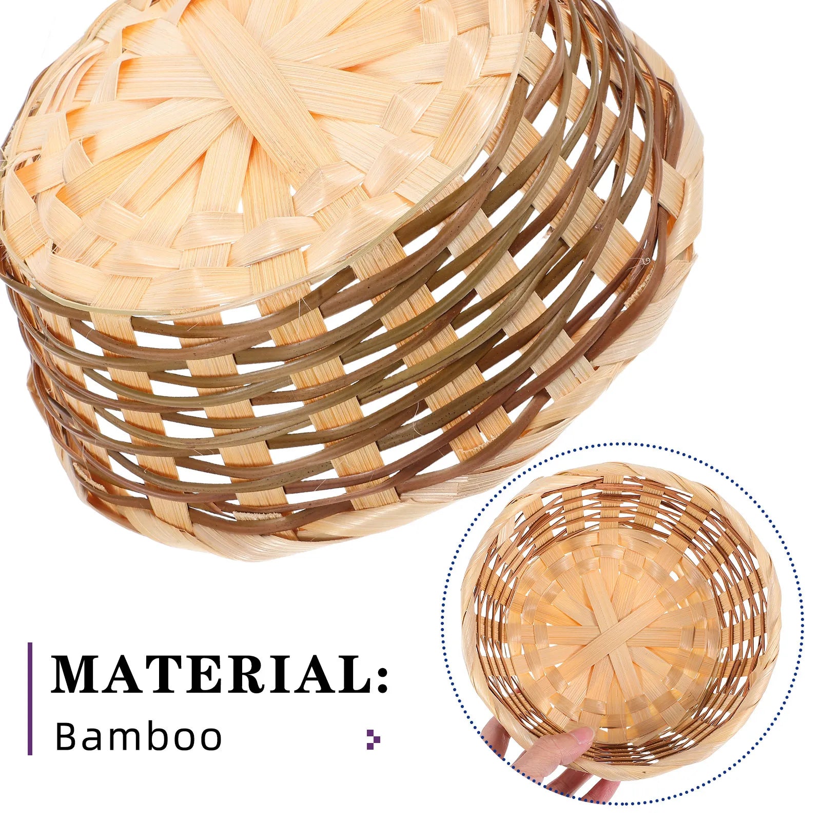 5Pcs Bamboo Fruit Basket Woven Decorative Storage Basket for Kitchen Living Room Bedroom Bread Fruits Dessert Serving Peaceful Pleasures Health and Wellness