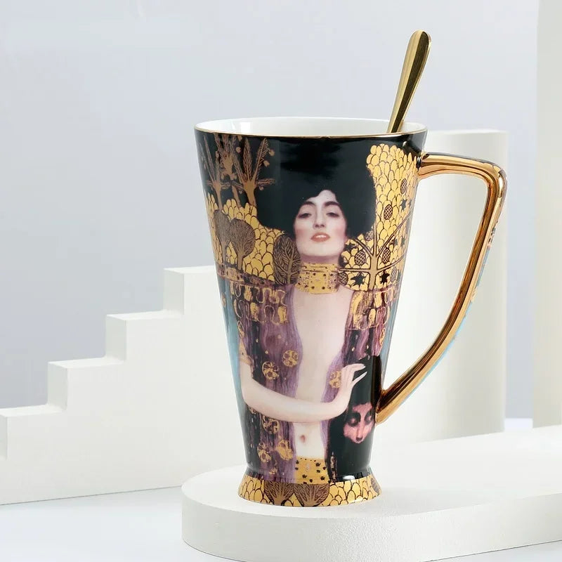 Gustav Klimt Bone China Coffee Mug with Spoon | 550ml Art Cup