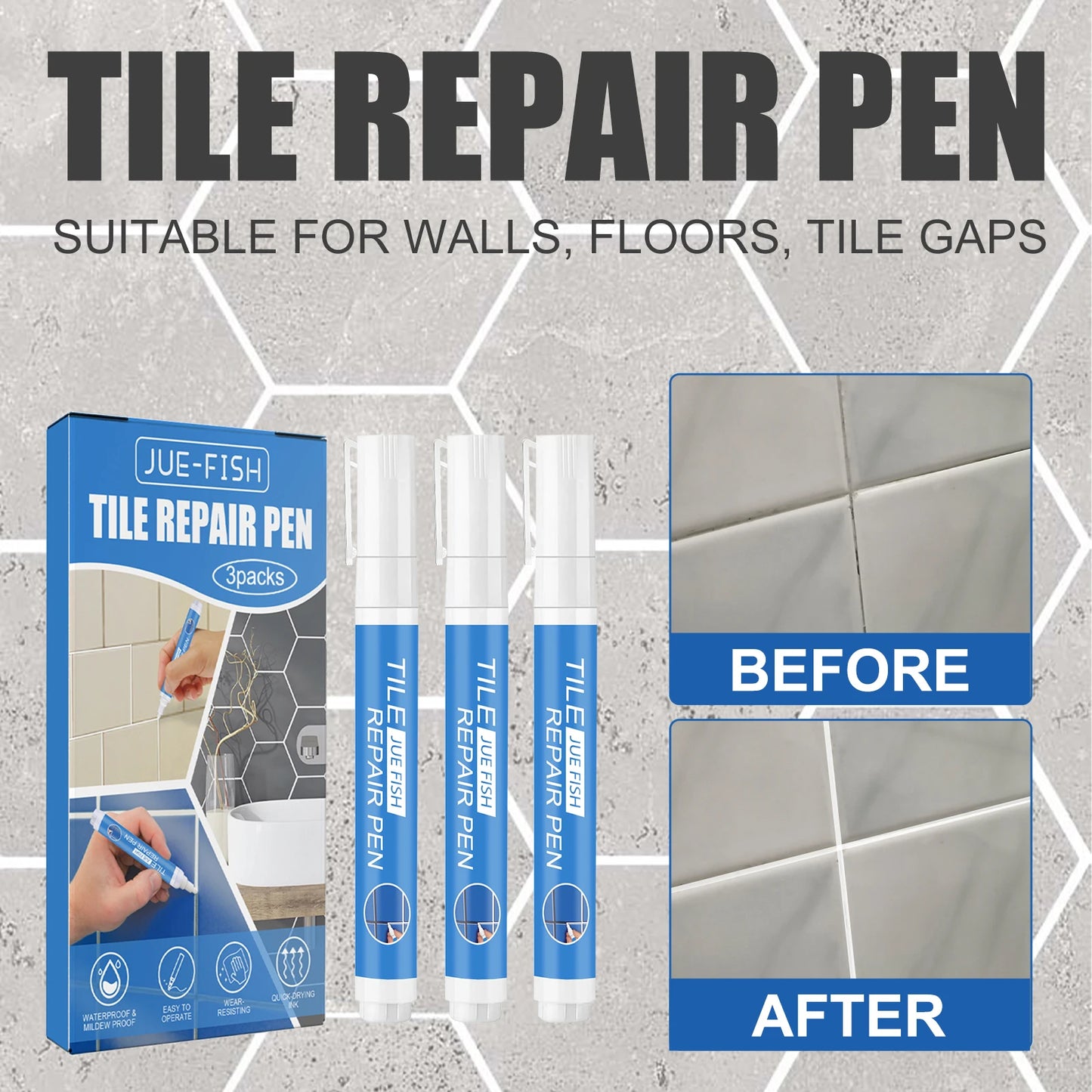 3-Pack Tile Grout Repair Pen – Waterproof & Quick Dry