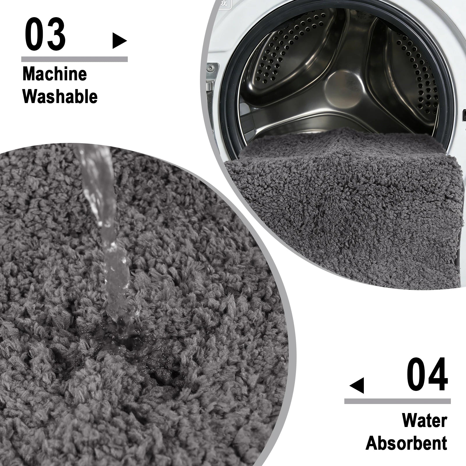 Microfibre Bath Mat 3Pcs Super Absorbent Bathroom Rug Set Non Slip Quick Drying Bathroom Carpet Set with U-Shaped Toilet Mat Peaceful Pleasures Health and Wellness