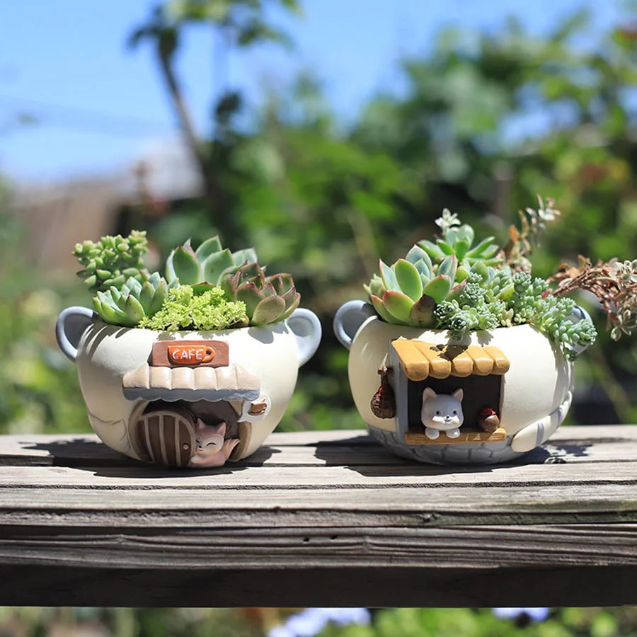Cartoon Animal Resin Succulent Planter | Cute Desktop Flower Pot