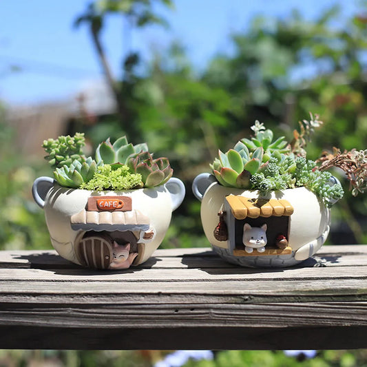 Cartoon Animal Resin Succulent Planter | Cute Desktop Flower Pot Decorative Plant Pot Peaceful Pleasures Health and Wellness