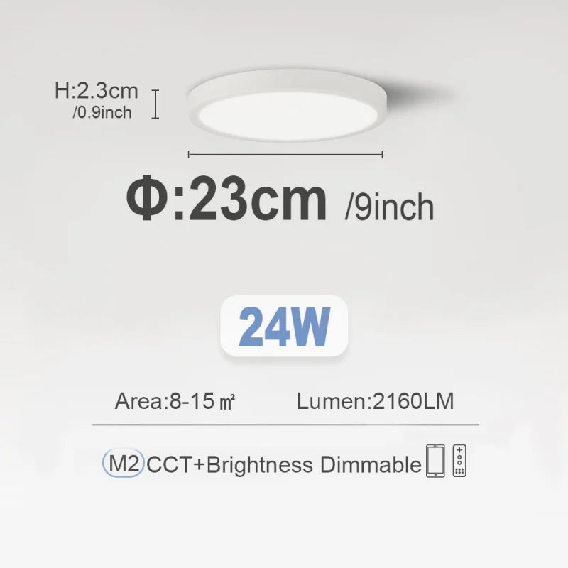 Ultra-Thin LED Ceiling Light 23/30cm | Dimmable Remote