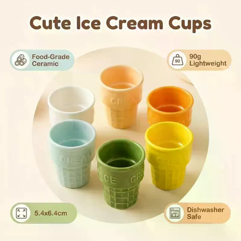 Ceramic Ice Cream Cup | Waffle Cone Dessert Mug | Cute & Colorful