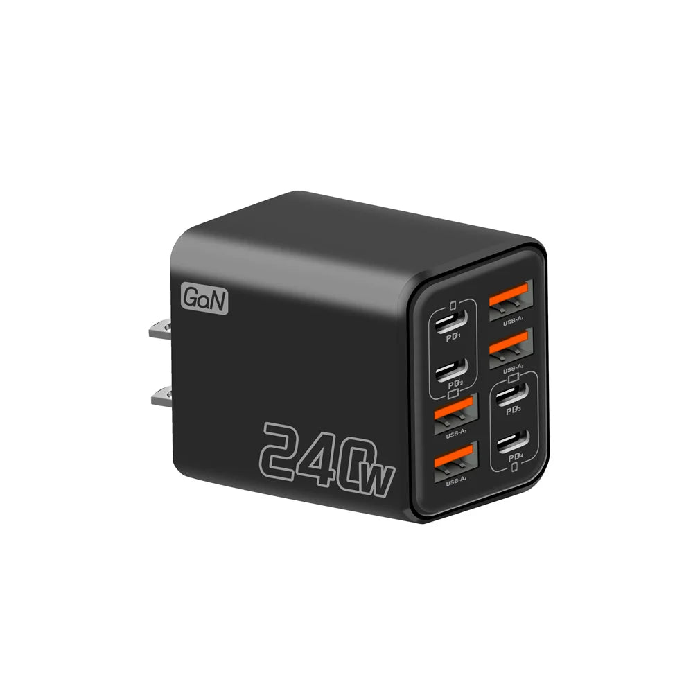 240W GaN 8-Port USB-C PD Fast Charger | QC 3.0 Wall Adapter