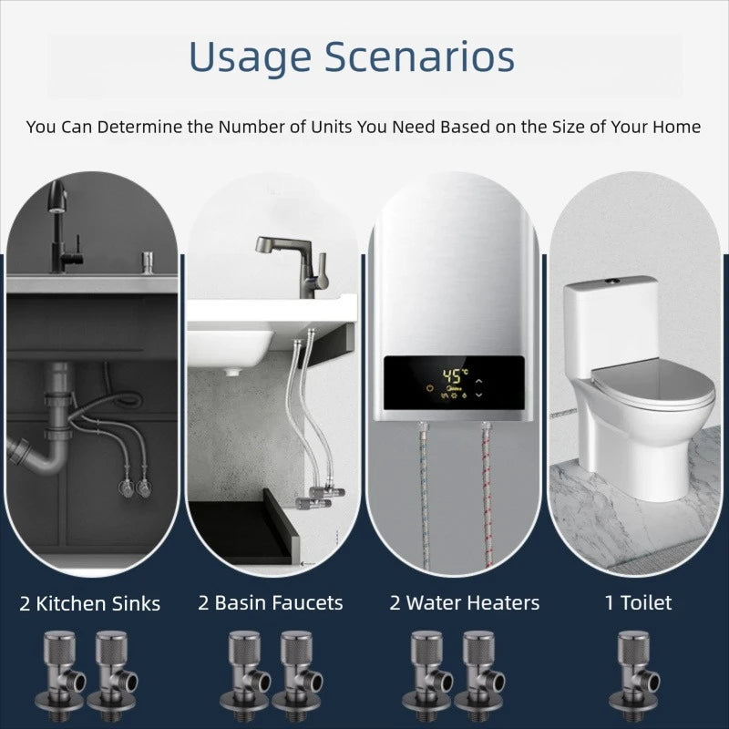 4 Points Faucet Inlet Valve G1/2 Brass Triangle Valve Heater Water Stop Valve Bathroom Toilet Washing Machine Universal Switch Peaceful Pleasures Health and Wellness