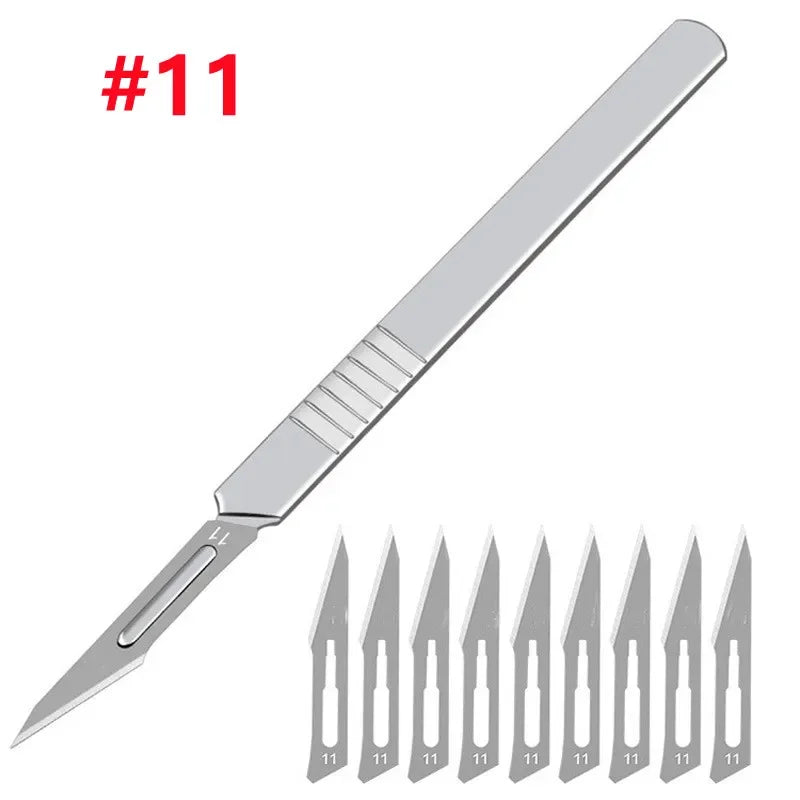 11# 23# Carbon Steel Carving Metal Scalpel Blades Handle Scalpel DIY Cutting Repair Animal Surgical Knife Tool Kits Box Non Slip Peaceful Pleasures Health and Wellness Set A