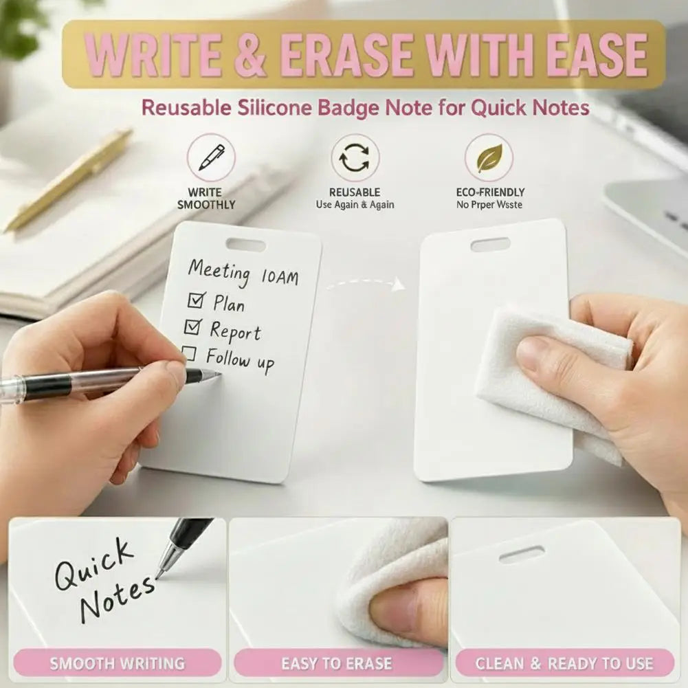 Reusable Badge Note Erasable ID Card Notepad Ballpoint Pen Write