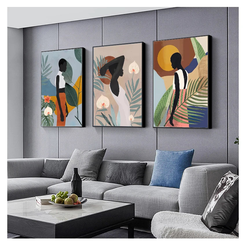 Scandinavian Poster and Prints Vintage Girl Wall Art Pictures for Living Room Kitchen Decor Geometric Abstract Canvas painting Peaceful Pleasures Health and Wellness