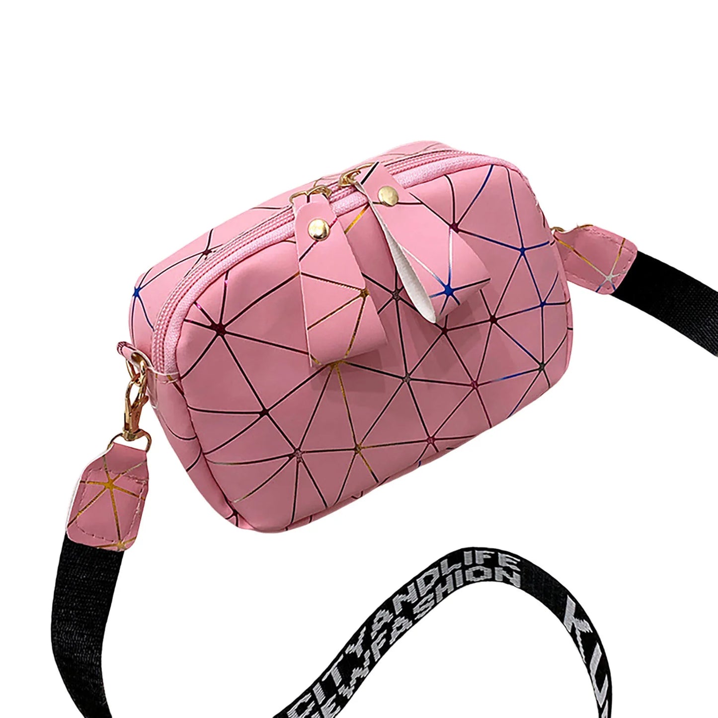 Woman Square Crossbody Bag Print Shoulder Bag with Wide Detachable Shoulder Strap for Mobile Phone Cosmetics Keychain Peaceful Pleasures Health and Wellness Pink